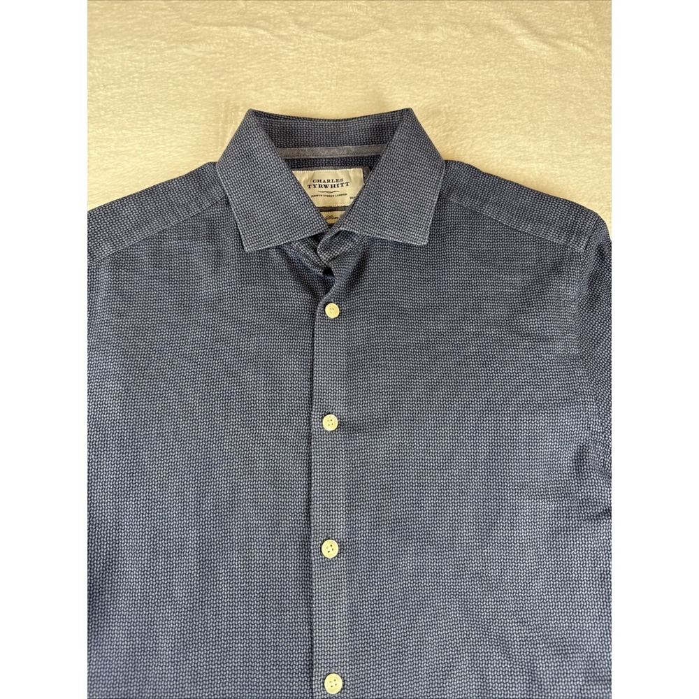 Charles Tyrwhitt Jermyn Street London Mens Blue Geo Dress Shirt 15 1/2 34 inch